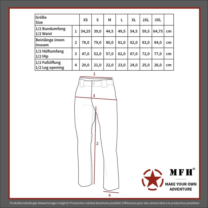US-Feldhose BDU (mit Knie- & Gesäßverstärkung) - khaki Größentabelle